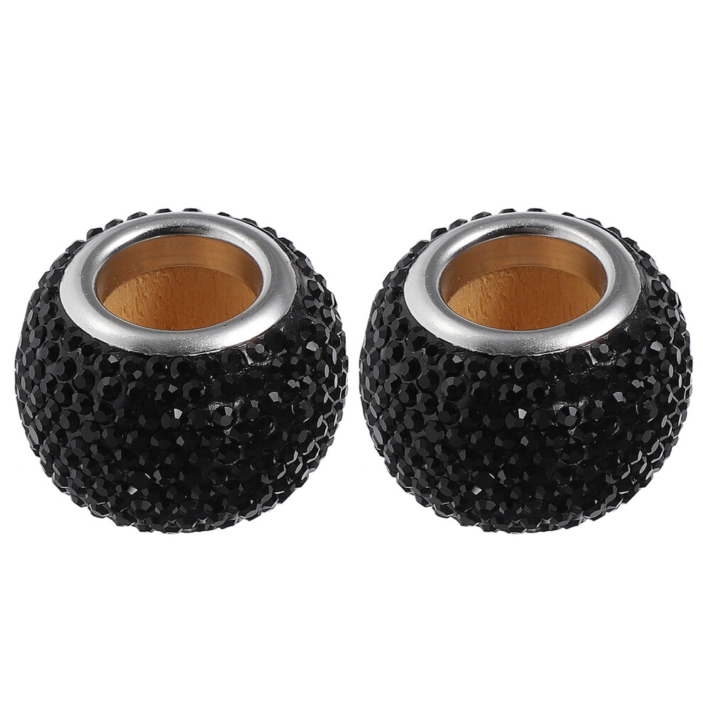 2Pcs Auto Rhinestone Headrest Crystal Rings Copper Car Decor Black 3171277126032