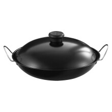 Black Iron Nonstick Cooking Wok Double Handle for Home Kitchen Use