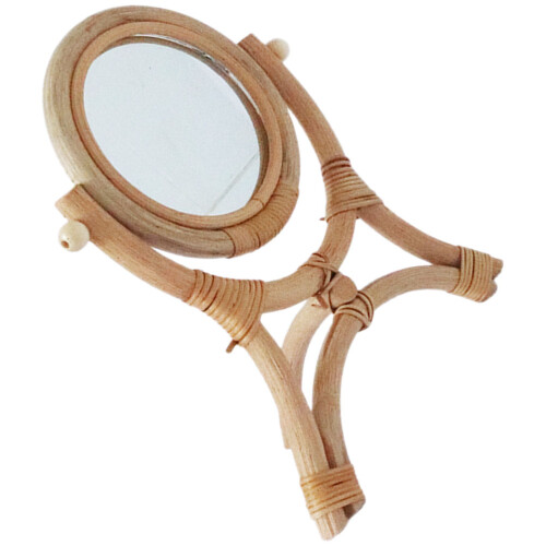 5Pcs Rustic Rattan Desk Mirror For Makeup And Decorative Use 1