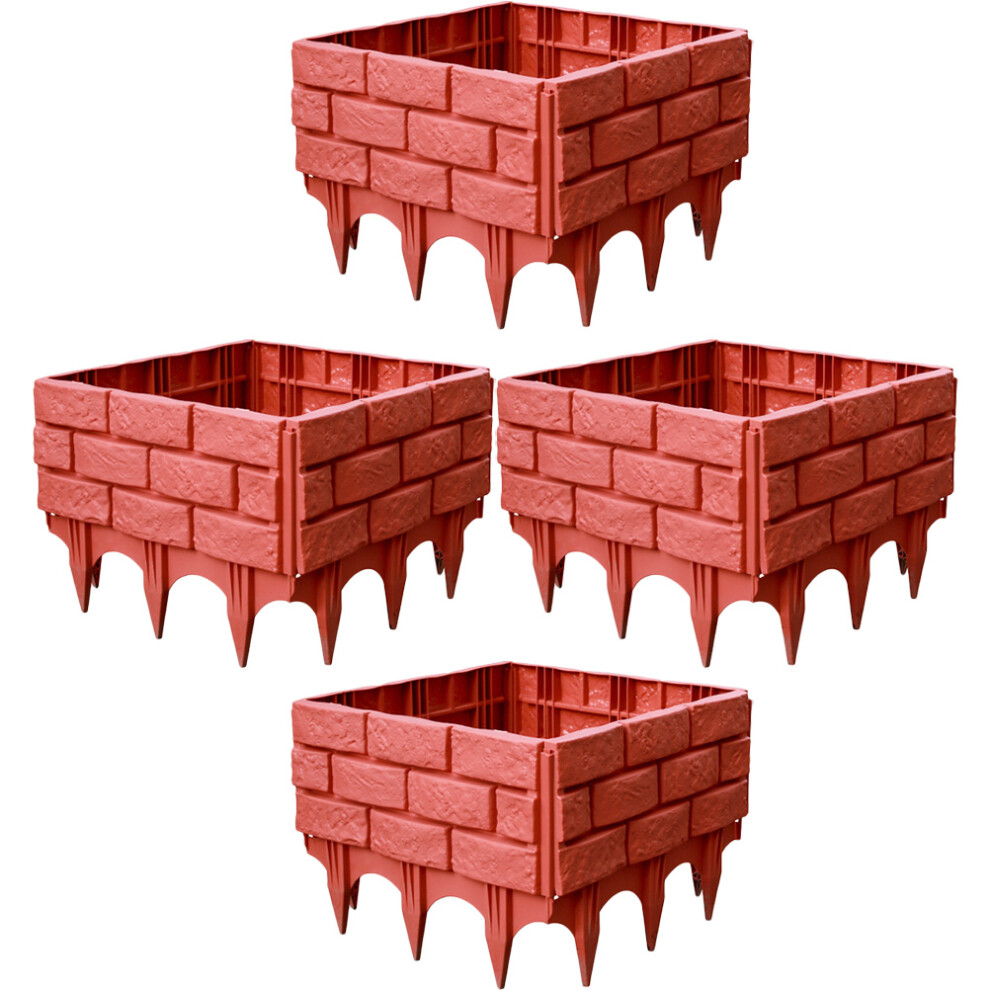 4Pcs Dark Red Plastic Garden Fence Panel Durable Yard Edging Border 3162103993836