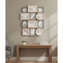 12 Multi Shape Wall Photo Frame Pink-Grey 67x52 Cm