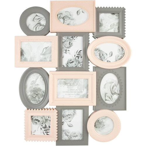 12 Multi Shape Wall Photo Frame Pink-Grey 67x52 Cm 2