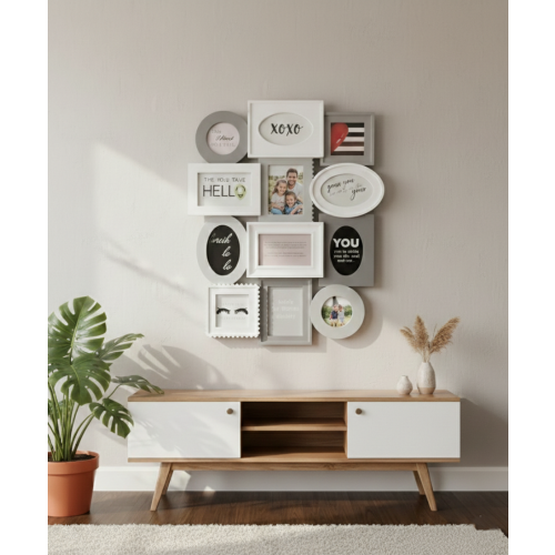 12 Multi Shape Wall Photo Frame White-Grey 67x52Cm