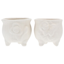 2Pcs White DIY Ceramic Flowerpots Paintable Graffiti Planters for Kids
