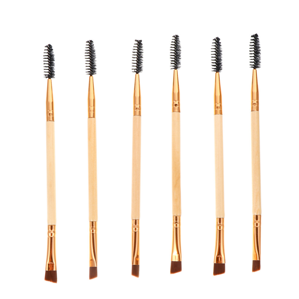 Ohphcall 6Pcs Khaki Double Ended Eye Brow & Lash Brushes For Makeup Use