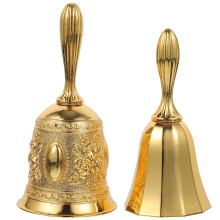 2Pcs Metal Hand Bells Vintage Style Golden for Party School Hotel Use