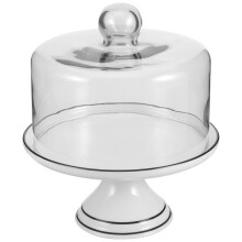 Ceramic Cake Display Stand with Clear Glass Dome for Party Serving