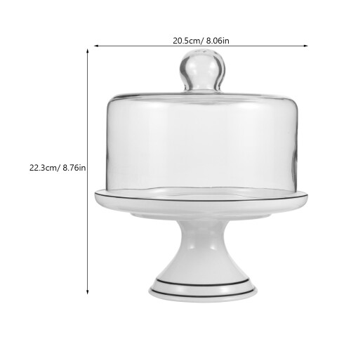 Ceramic Cake Display Stand with Clear Glass Dome for Party Serving 2
