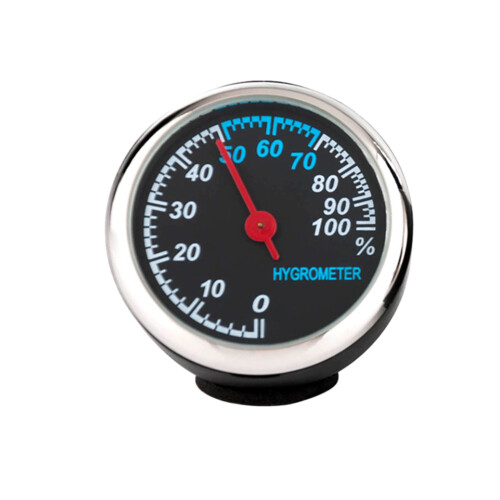 Silver Car Hygrometer with Backlit Mechanical Dial Metal Dashboard
