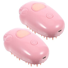 2Pcs Electric Pet Steam Brush Pink Abs+tpr Cat Dog Grooming Bath