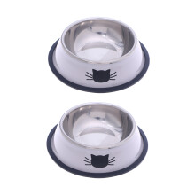 stainless steel pet cat bowl for food and water, grey white
