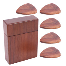 wood guitar pick holder and storage box with picks