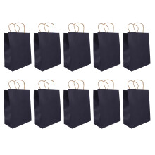 10Pcs Dark Blue Kraft Paper Takeaway Bags Oilproof Durable Handle Bags