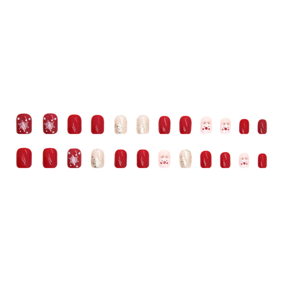 Red (24Pcs, ) Christmas Fake Nails, Diy Snow Elk False Nail Tips Nail Art Manicure Salon Supplies