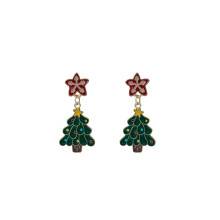 (1.7cm*3cm, Green) Christmas Tree Earrings for Women Elk Snowflake Earrings Santa Snowman Drop Earrings Asymmetric Christmas Holiday Jewelry