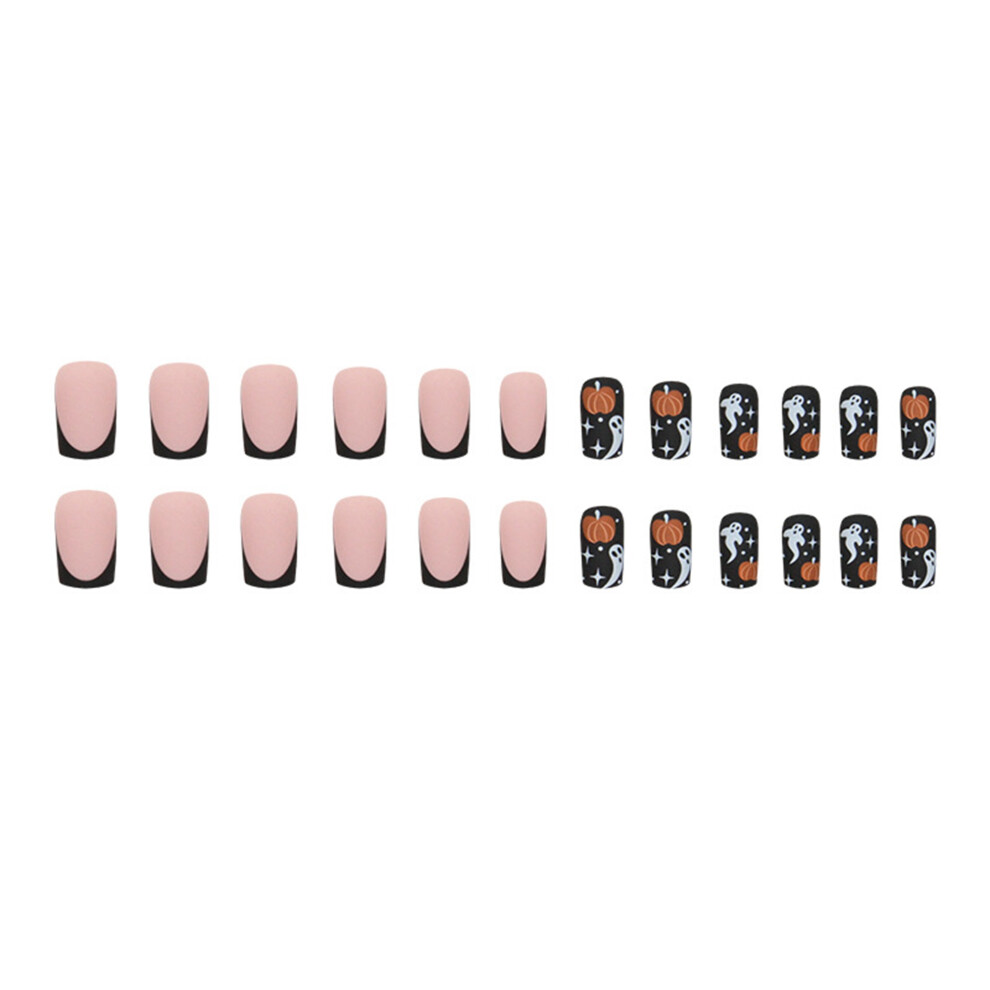 Black (14Cm*7Cm*1Cm, ) Halloween Fake Nails Press On Nails Pumpkin Ghost False Nails For Women Teen Girl