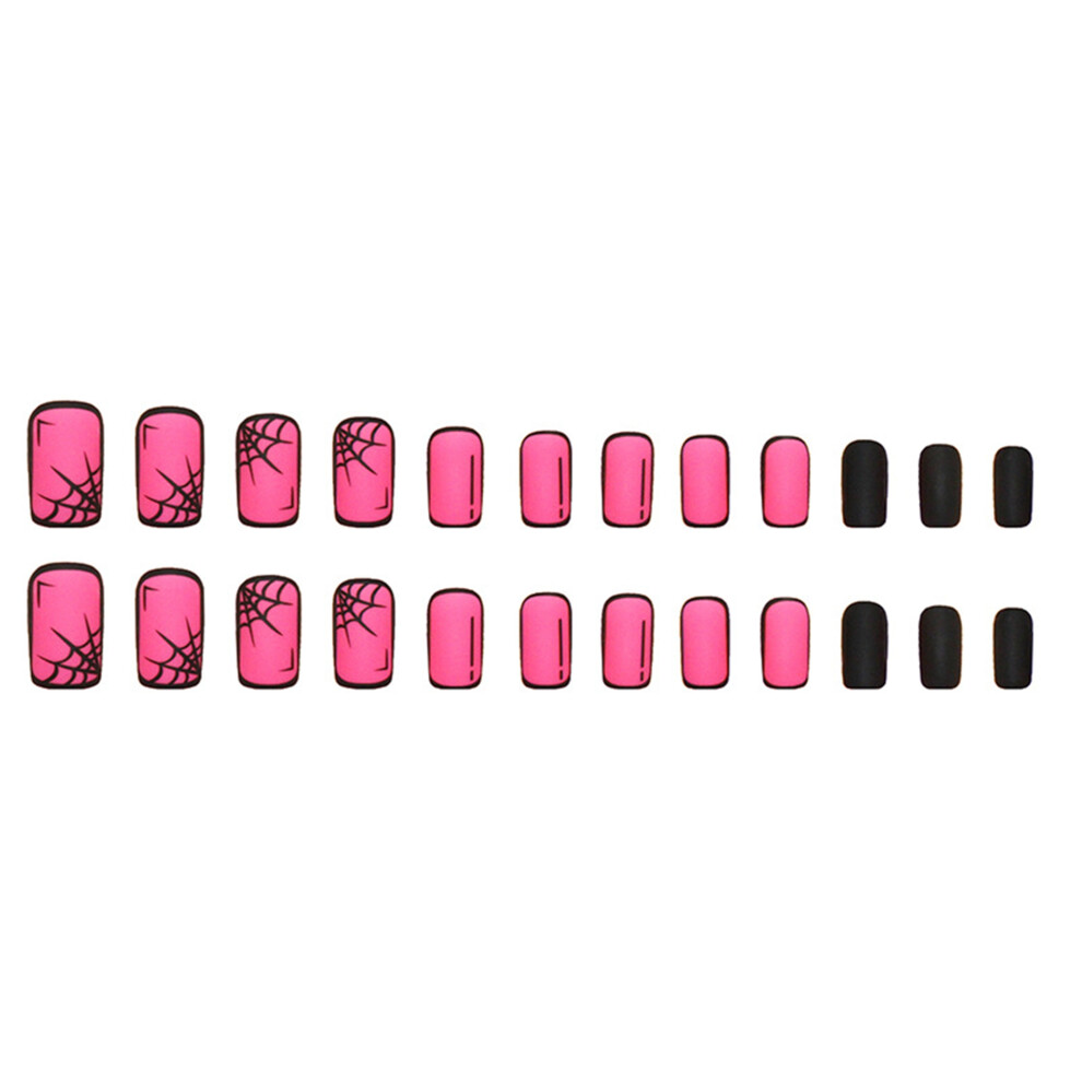 Red (24Pcs, Rose ) Halloween Fake Nails, Diy Cobweb False Nail Tips Nail Art Manicure Salon Supplies
