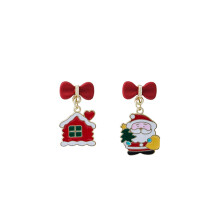 (1.7cm*3cm, Red) Christmas Tree Earrings for Women Elk Snowflake Earrings Santa Snowman Drop Earrings Asymmetric Christmas Holiday Jewelry