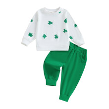 (12-18 Months, Green) Ensembles de pantalons d'automne pour petites filles, sweat-shirt à manches longues et pantalon vert décontracté.