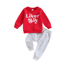 (18-24 Months, Red) Ensemble Saint-Valentin pour garçons : pull rouge à manches longues lettres et pantalon à cordon