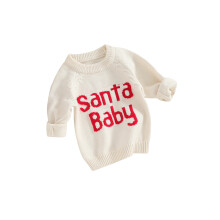 (18-24 Months, White) Baby-Weihnachtspullover, langärmelig, Rundhalsausschnitt, Buchstabenprint, Strickpullover, Kinder-Jumper