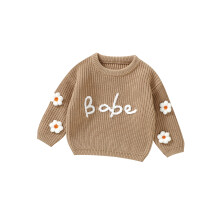 (6-9 Months, Khaki) Maglioncino per bambina, maniche lunghe, girocollo, con stampa floreale, maglione invernale caldo