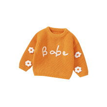 (6-9 Months, Orange) Maglioncino per bambina, maniche lunghe, girocollo, con stampa floreale, maglione invernale caldo