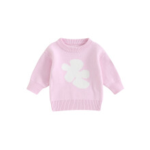 (0-6 Months, Purple) Suéter de tricô casual de inverno para meninas, manga comprida, gola redonda, estampa floral.