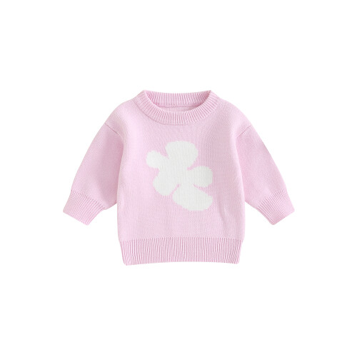 (0-6 Months, Purple) Mädchen Winter Casual Strickpullover Langarm Rundhals Blumenmuster Pullover Strickwaren