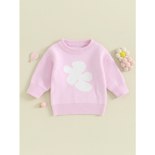 (12-24 Months, Purple) Mädchen Winter Casual Strickpullover Langarm Rundhals Blumenmuster Pullover Strickwaren 1
