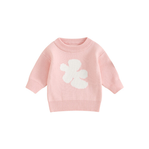 (12-24 Months, Pink) Mädchen Winter Casual Strickpullover Langarm Rundhals Blumenmuster Pullover Strickwaren