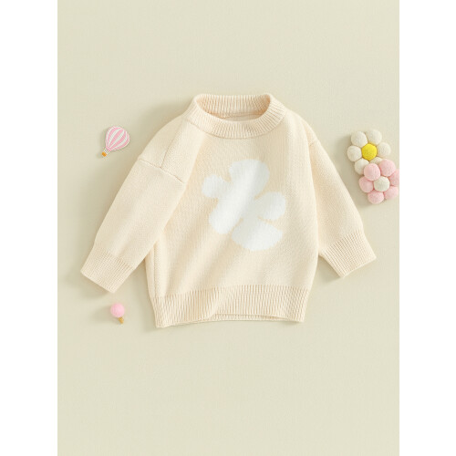 (6-12 Months, Beige) Mädchen Winter Casual Strickpullover Langarm Rundhals Blumenmuster Pullover Strickwaren 2