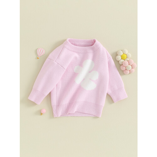 (0-6 Months, Purple) Mädchen Winter Casual Strickpullover Langarm Rundhals Blumenmuster Pullover Strickwaren 2