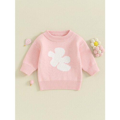 (12-24 Months, Pink) Mädchen Winter Casual Strickpullover Langarm Rundhals Blumenmuster Pullover Strickwaren 1