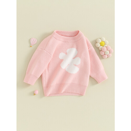 (2-3 Years, Pink) Mädchen Winter Casual Strickpullover Langarm Rundhals Blumenmuster Pullover Strickwaren 2