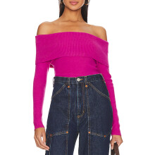 (M, Fuchsia) Dámský pletený svetr, zimní streetwear.