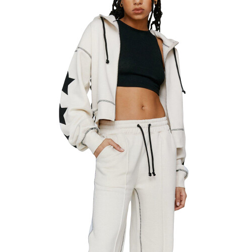 (M, White) Γυναικείο Φούτερ με Cropped Jacket