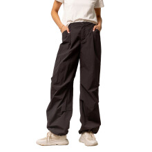 (M, Black) Dames cargobroek, elastische taille, ritssluiting en knoopsluiting, effen, losse broek met zakken, streetwear