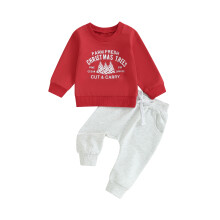 (12-18 Months, Red) Set de Crăciun pentru băieți mici, hanorac cu imprimeu de litere și pantaloni lungi, 2 buc.