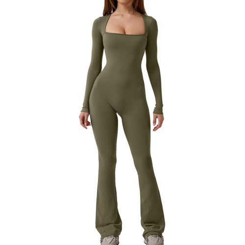 (L, Army Green) Γυναικεία Ολόσωμη Φόρμα, Φθινοπωρινή Clubwear