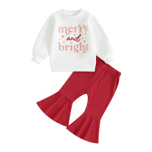 (9-12 Months, Red) Conjunto infantil feminino: calça flare, blusa longa com estampa de letras e moletom. Roupa de Natal.