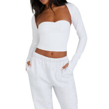 (XL, White) Ensemble de hauts bustier pour femme, couleur unie, été, sans bretelles, court, bandeau et boléro, idéal pour le streetwear