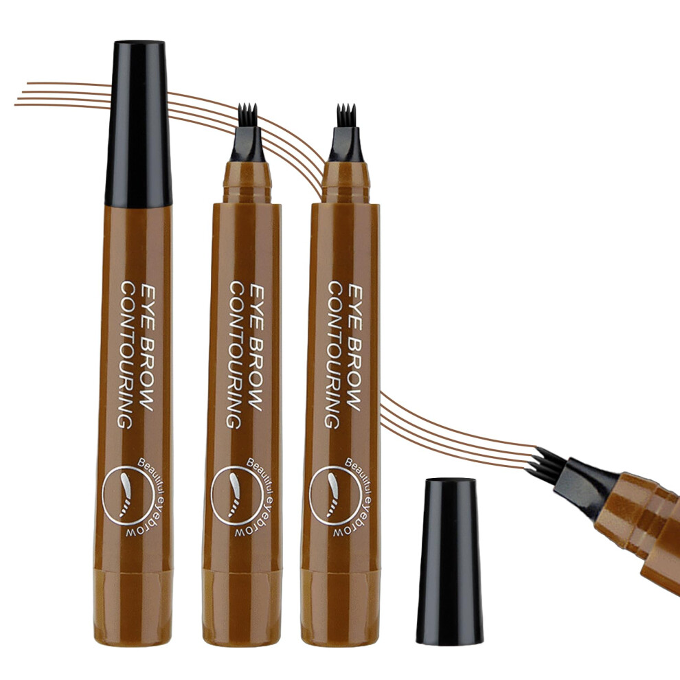 3PCS Light Brown Microblading Eyebrow Pen Waterproof 4 Tip Pencil Long Lasting Natural Brow Effect
