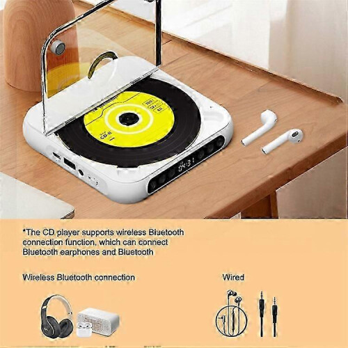 (White)KC-918 CD Player with LCD Screen Portable Bluetooth Speaker Audio Repeater for Home Car 2