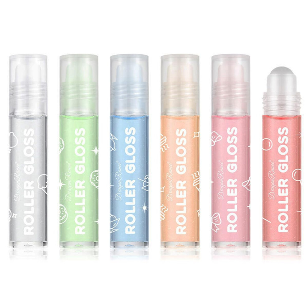 Clear 6Pcs Glitter Lip Oil And Shimmery Roll On Lip Gloss Set, Moisturizing Gloss For Dry Lips, Gift For Women