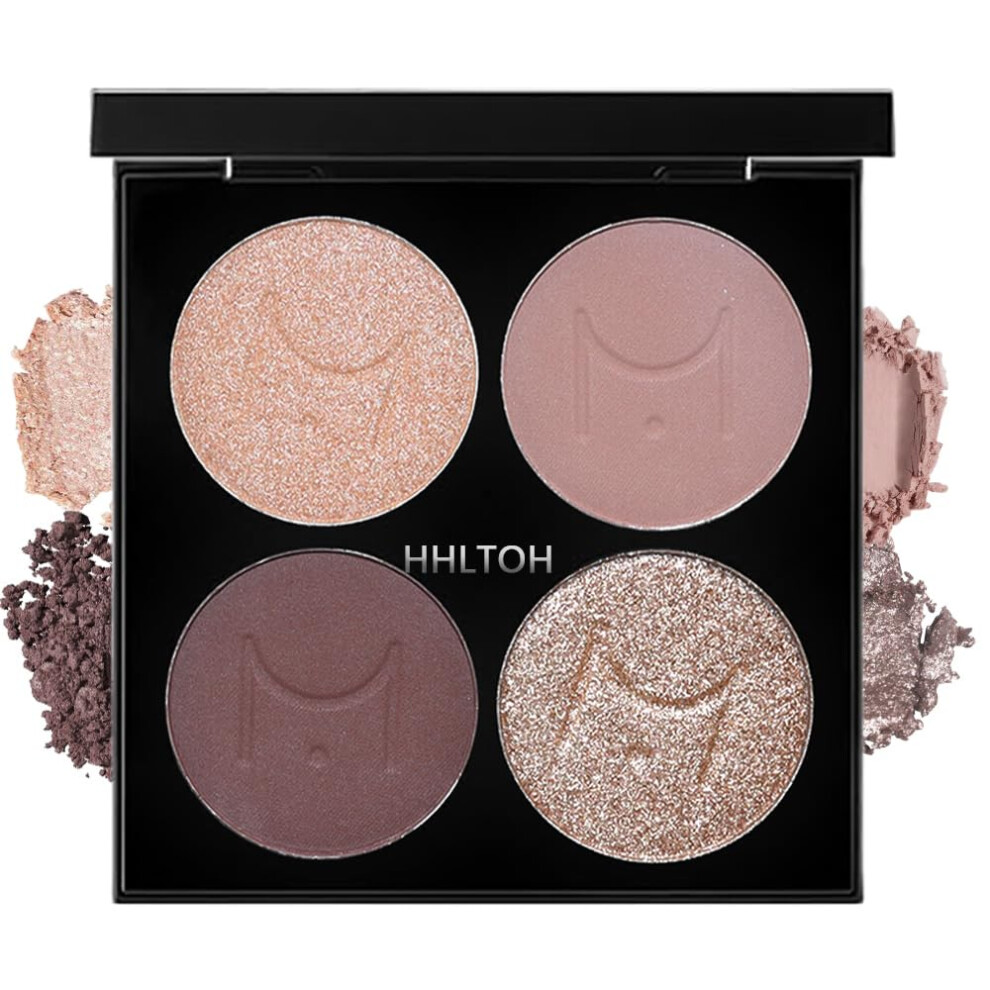 Neutral Eyeshadow Quad with Plum Brown Champagne Gold Shades,  Pigmented Matte and Shimmer Long Wear Palette
