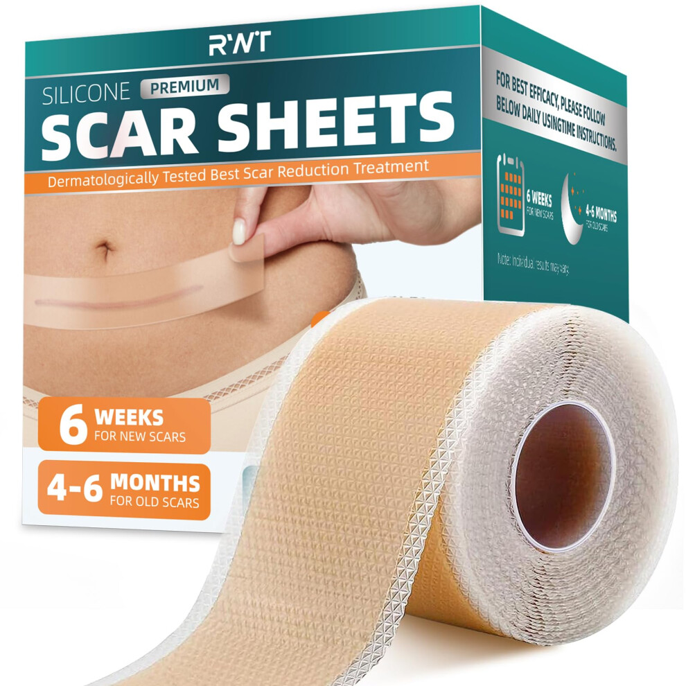 Silicone Scar Tape 120'x1.6' Roll Medical Grade Reusable Scar Removal for Surgical Scars CSection Keloid