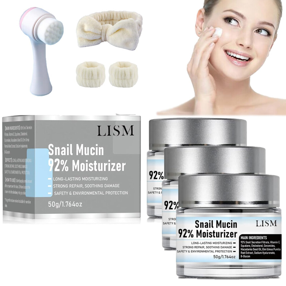 Cream Snail Mucin 92% Moisturizer Triple Pack, Deep Hydration Nongreasy Face Gel For Daily Use