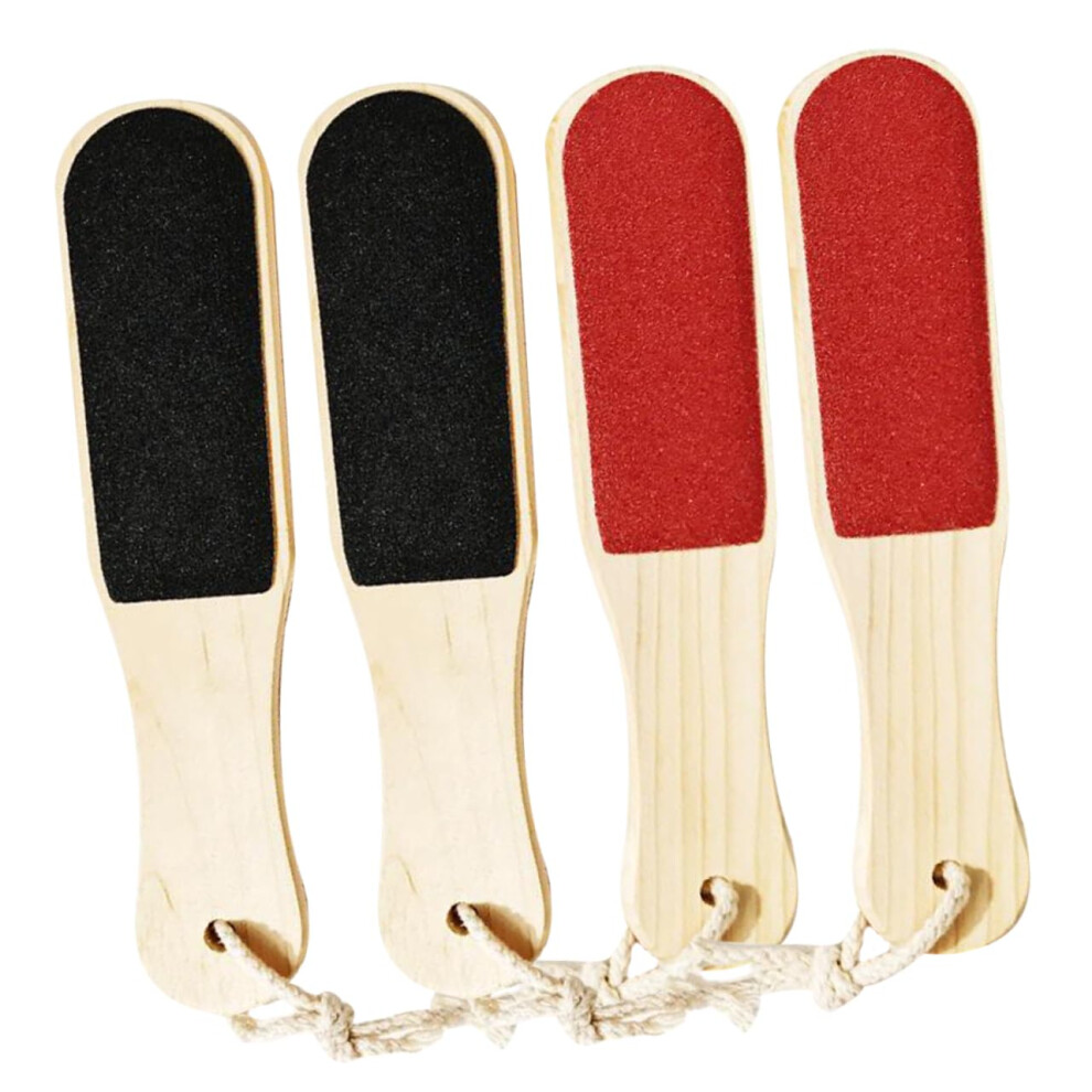 4pcs Wooden Foot File Kit Callus Remover for Dead Skin Pedicure with Ergonomic Grip Random Color