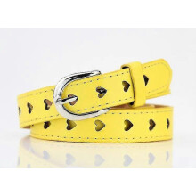 (105CM, Yellow) Women's Fashion Heart-shaped Eyelet Belt Dress Waist Decoration Pu Leather Waistband